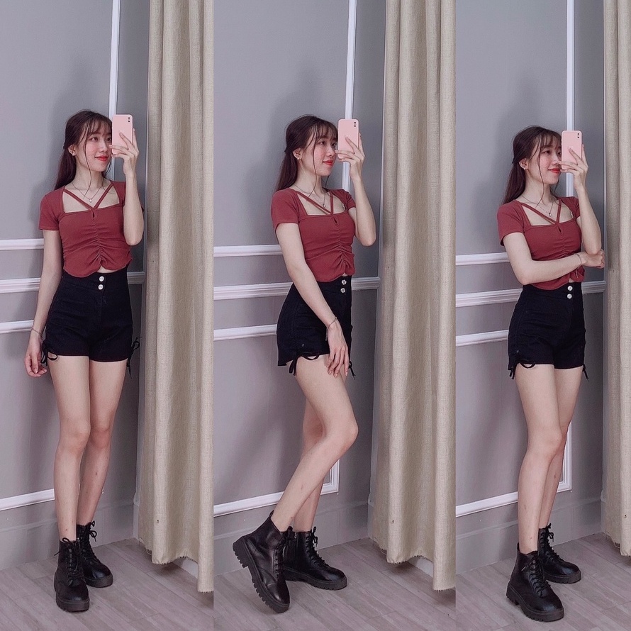 Quần đùi nữ mặc nhà lưng cao, quần short nữ kaki lưng cao dây rút MS80