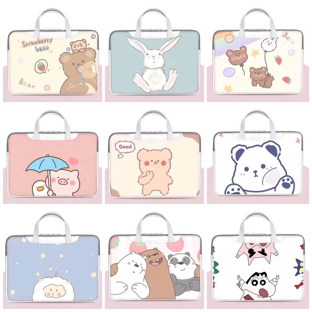 Túi Da Pu Chống Thấm Nước Họa Tiết Hoạt Hình Đáng Yêu Cho Laptop Kích Thước 13.3/14.1/15.6/17.3