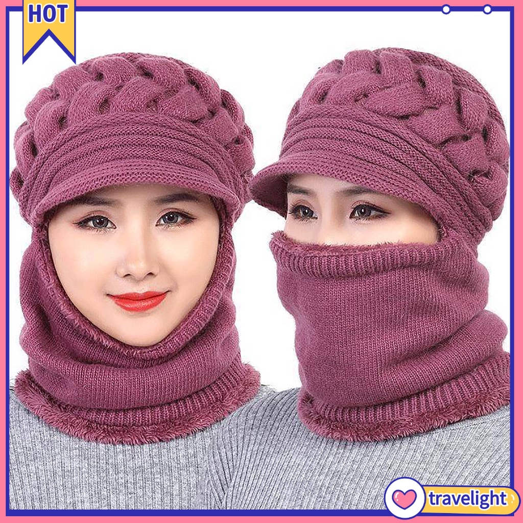 Mũ trùm đầu kiêm khăn choàng cổ dệt kim dày mềm mại có độ co giãn cao thời trang