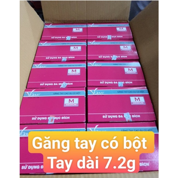 1 HỘP 100 CHIẾC - 50 ĐÔI GĂNG TAY Y TẾ CỔ DÀI 27,5 CM VGLOVE 7.2g CHÍNH HÃNG SỈZE S,M TEM CHÍNH HÃNG