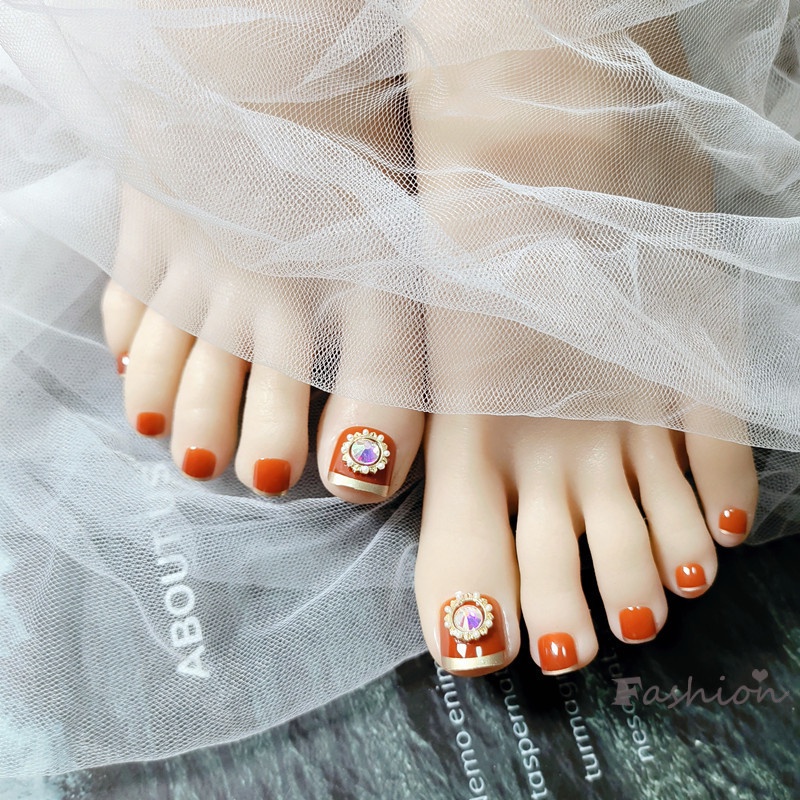 Set 24 Móng Chân Giả Họa Tiết Hoa Hướng Dương Màu Sắc Xinh Xắn Thời Trang