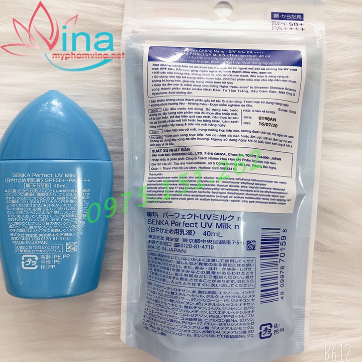 Sữa Chống Nắng Senka Dưỡng Ẩm Da Perfect UV Milk SPF50/PA++++ 40ml