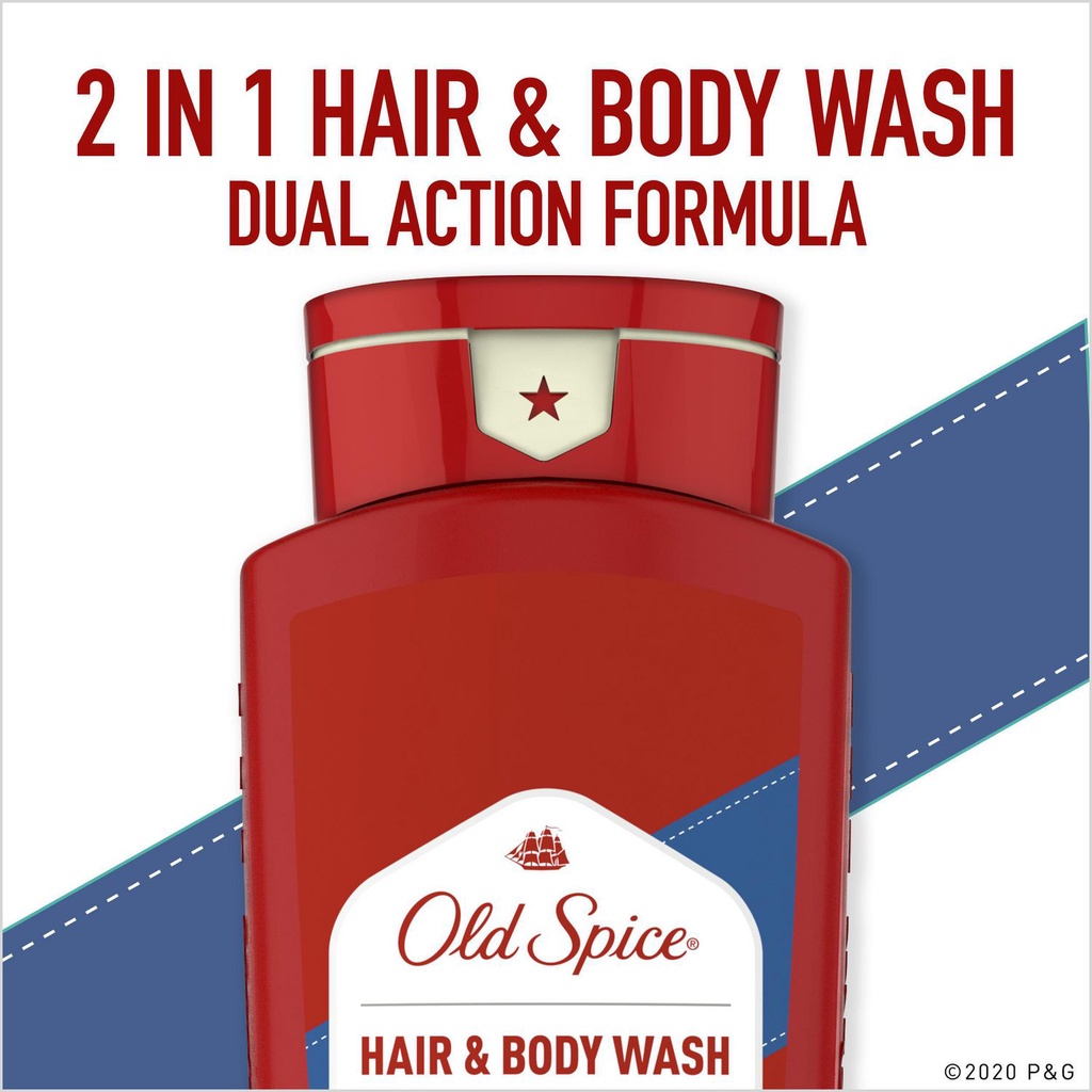 [USA] Combo 2 tắm gội 2in1 nam Gel Old Spice High Endurance Hair + Body Wash 532ml x 2 chai - Mỹ