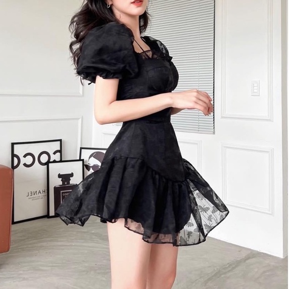 Đầm đi tiệc cưới dáng xòe phong cách tiểu thư, thiết kế hai cách mặc xinh xắn