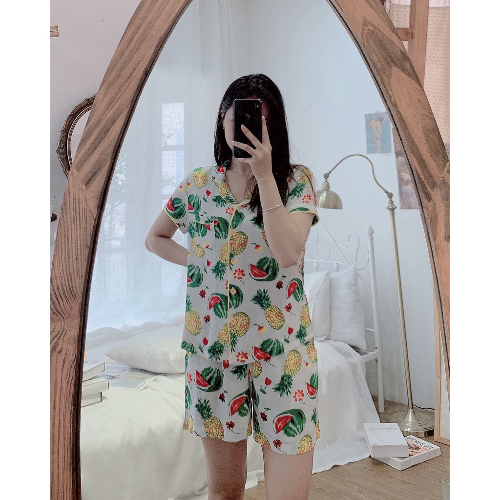 Bộ đồ mặc nhà quần đùi áo cộc Pijama nữ Việt Thắng chất lanh mềm mát mùa hè B03.2210