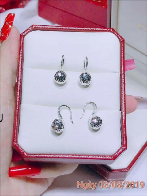Bông tai móc bi phay bạc ta