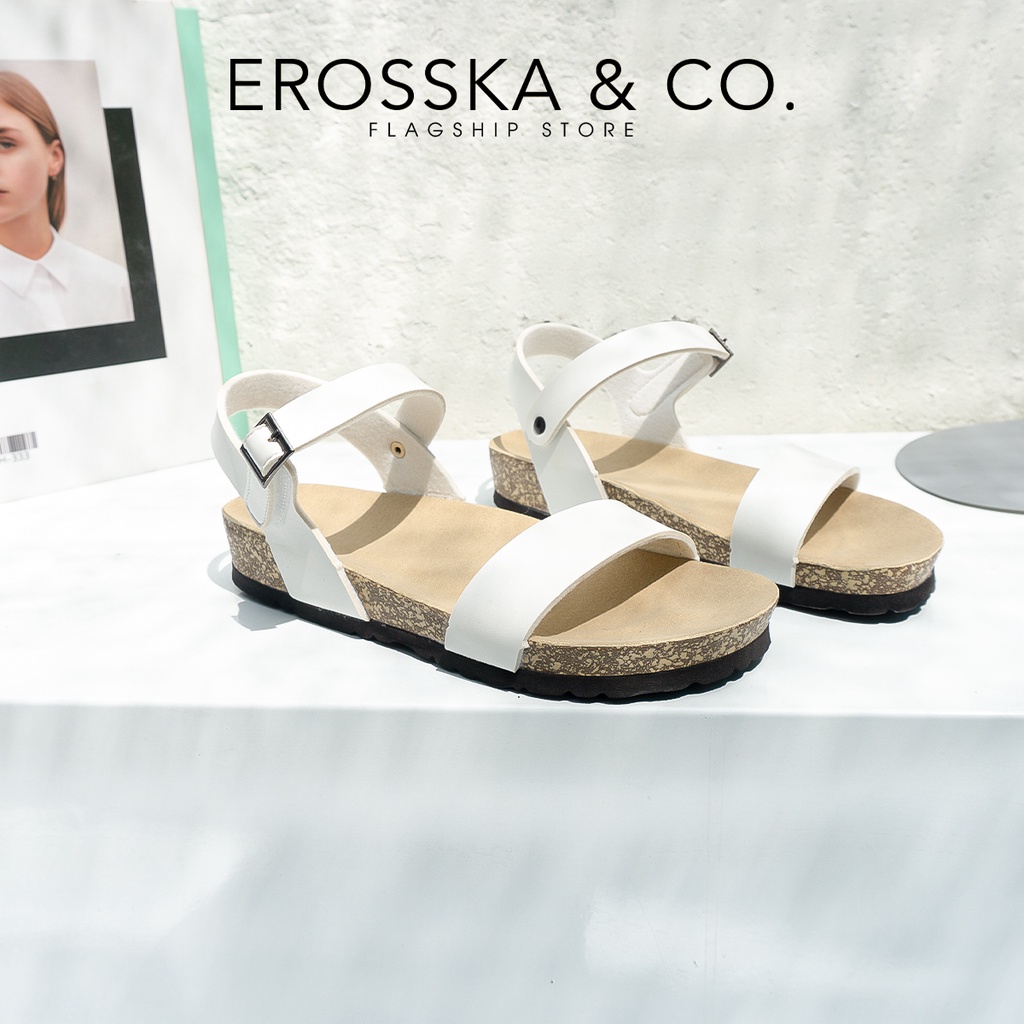 Erosska - Giày sandal đế trấu quai ngang hai màu đen trắng - DT004