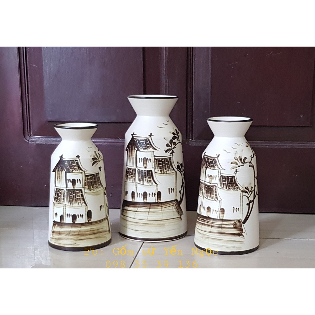 SET 3 LỌ cao 23, 25, 28cm, COMBO BÌNH HOA GỐM SỨ BÁT TRÀNG