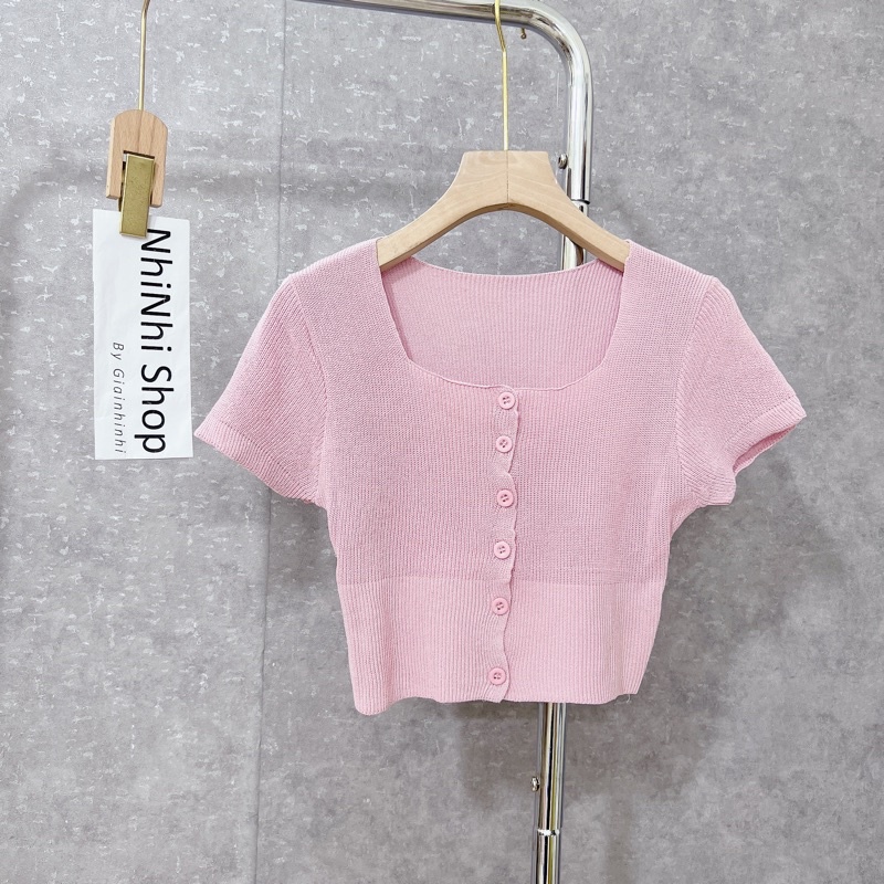 Áo len dáng ngắn croptop cổ vuông, Áo len mỏng ngắn tay croptop AL6610 - NhiNhi Shop