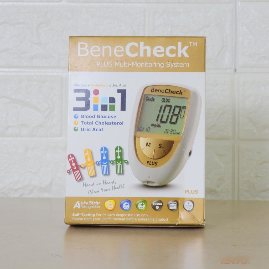 Máy đo đường huyết 3 trong 1 Benecheck Plus Máy đo đường huyết, mỡ máu, axit uric trong máu