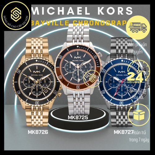 Đồng Hồ Nam Michael Kors Bayville MK8725 MK8726 MK8727 ,MK8872 Dây Thép , Size 44mm