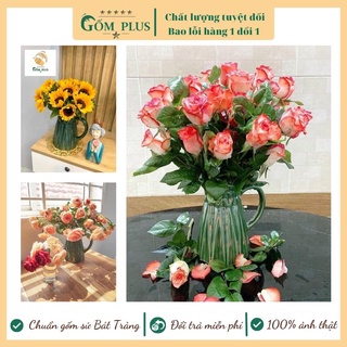 Lọ hoa trang trí bằng sứ dáng bình sữa, bình cắm hoa Bát Tràng cao cấp, Gốm Plus
