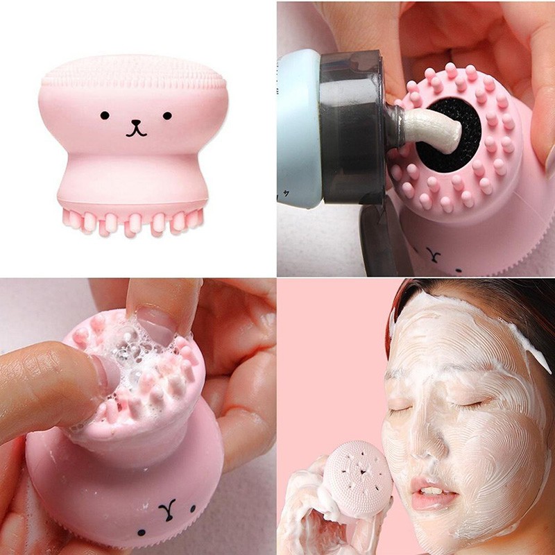 1pc Cartoon octopus Cleaning Face Brush Cleanser Pink Facial Cleansing Exfoliato
