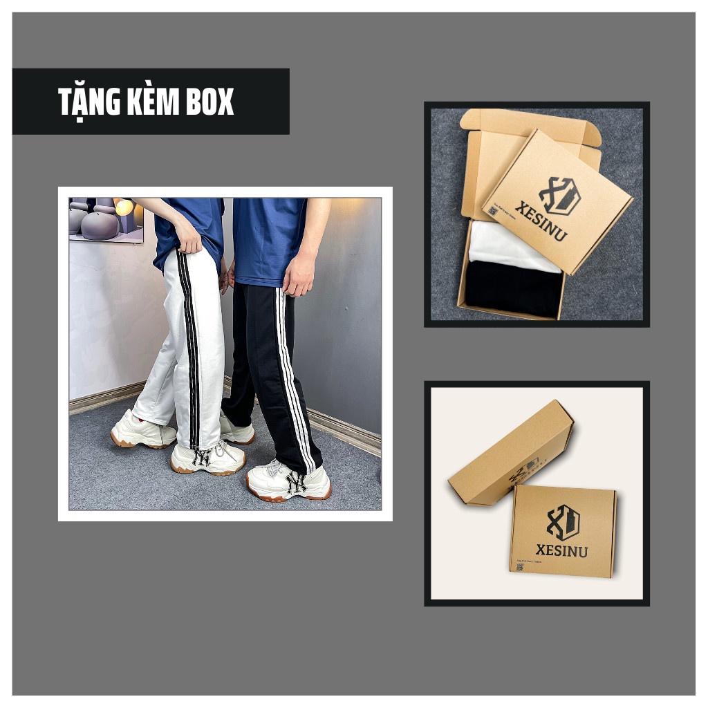 Quần Jogger Ống Suông Nam Nữ 3 Sọc, Form Rộng Dáng Thụng Joker Thể Thao XESINU