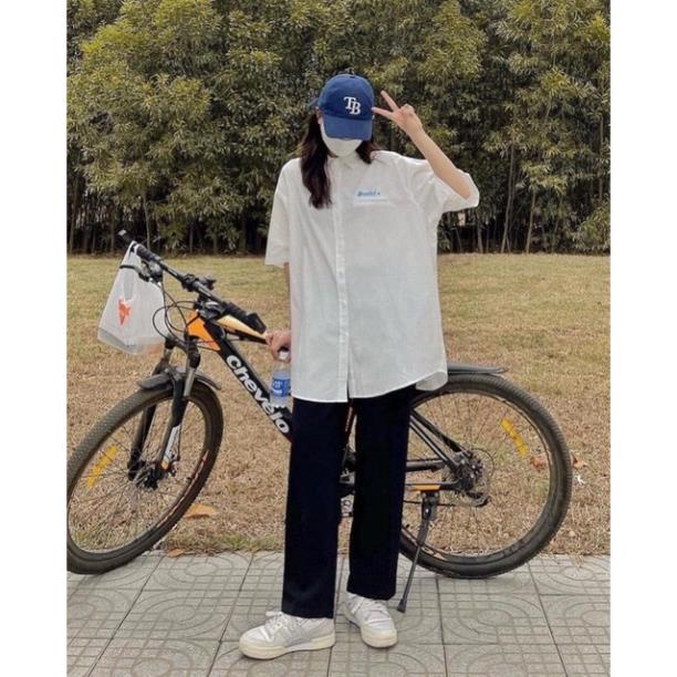 [BIG SALE] Áo Sơ Mi Dáng Rộng Tay Lỡ Kiểu Dáng Hàn Quốc Ulzzang Form Rộng Phong Cách Trẻ Trung Năng Động Thêu Túi Ngực