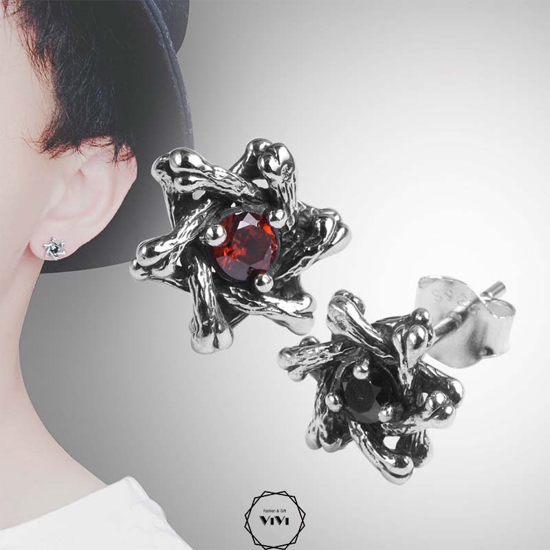 Bông tai bạc nam Ghosta đá đen – khuyên tai bạc ViVi_Gift