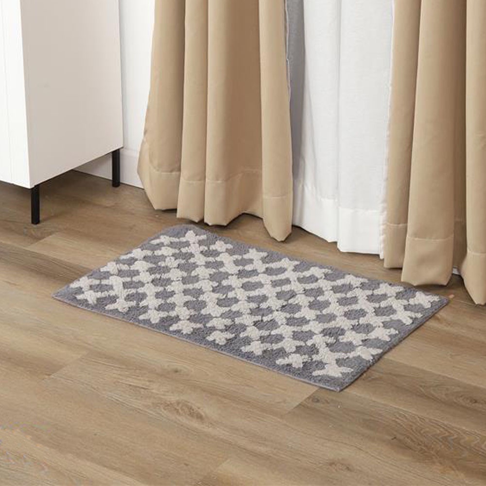 HomeBase HLS Thảm trải sàn cotton có lớp keo chống trơn trượt SS-PINE W45xH70xD1 màu xám