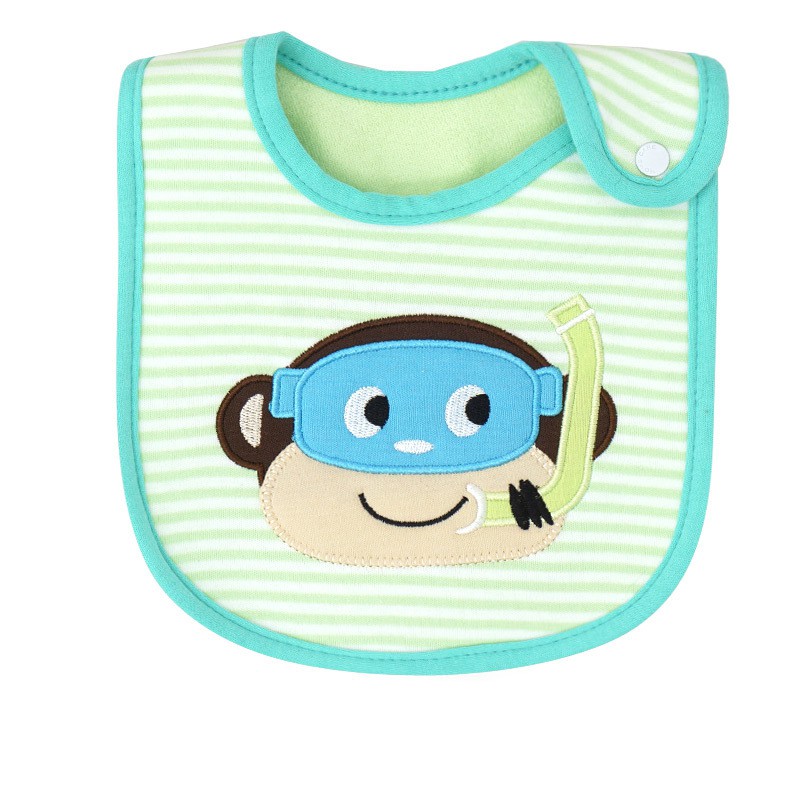 Yếm Ăn Vải Cotton Chống Thấm Nước In Hoạt Hình Động Vật Dễ Thương Cho