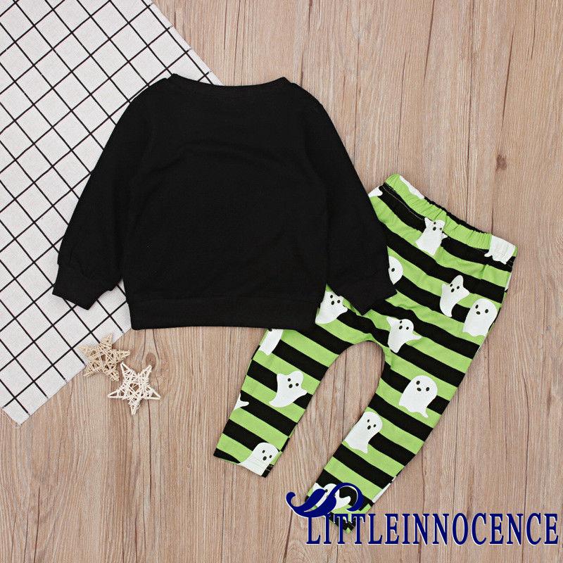 ❤XZQ-New 2PCS Halloween Toddler Kids Baby Boys Long Sleeve Sweatshirt Tops+Ghost Printed Striped Long Pants Clothes