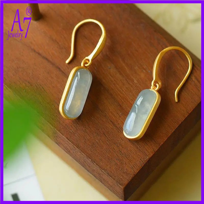 Bông Tai Bạc A7 S925 Đính Đá Ngọc Bích Đơn Giản Thời Trang Làm Quà Tặng Cho Ngày Valentine