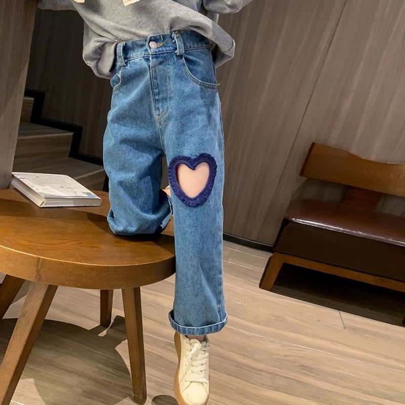 Mới Quần Jeans Lưng Cao Dáng Rộng Phong Cách Thời Trang 2022 Dành Cho Bé Gái