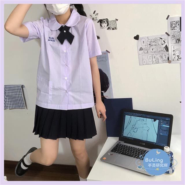 College Style Thai School Uniform Jk Lilac Short Sleeve Student Shirt First Love Versatile Round Collar Doll Collar Top Girl