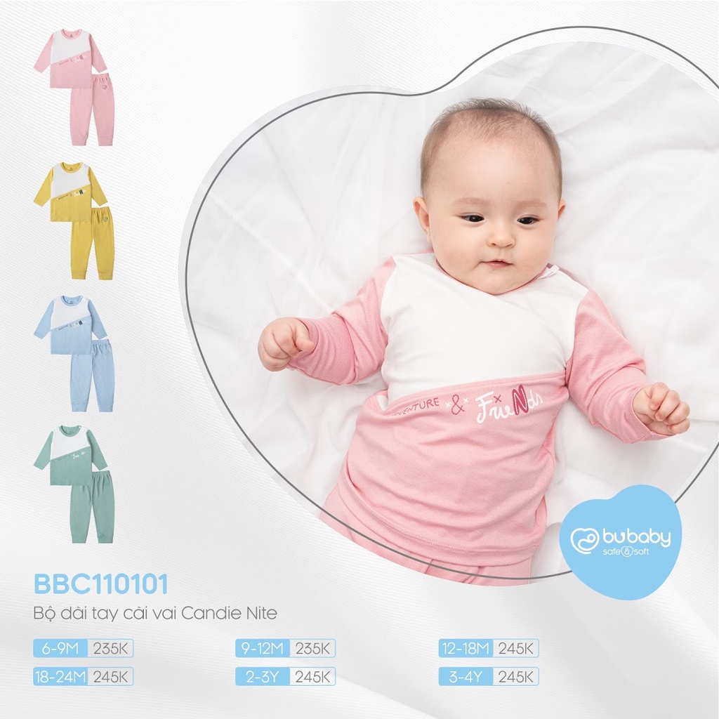 Bộ dài tay bamboo cotton Bu baby BBC110101/ BBC110401 cho bé từ 6 tháng đến 4 tuổi