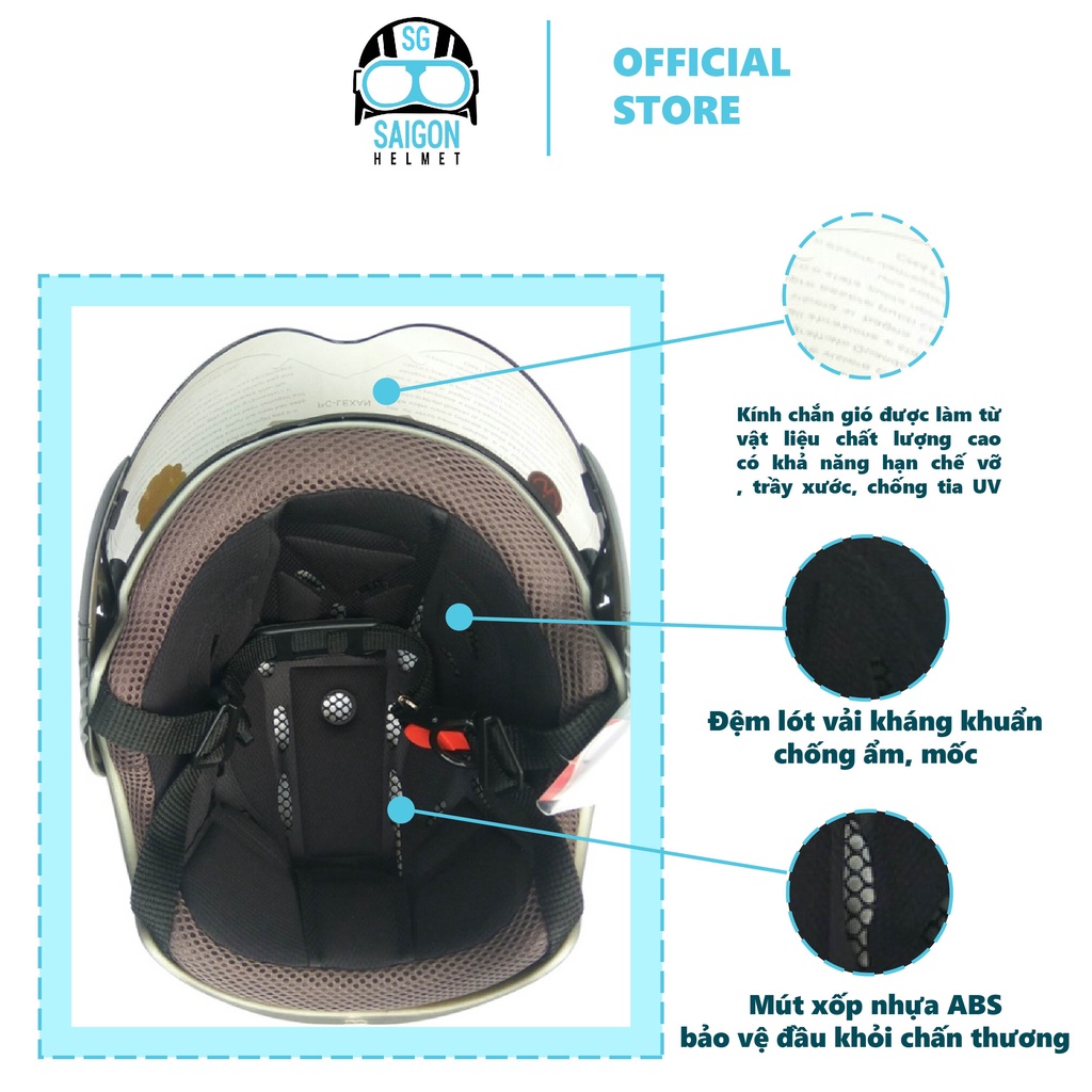Nón bảo hiểm nửa đầu kèm kính GRS A760K