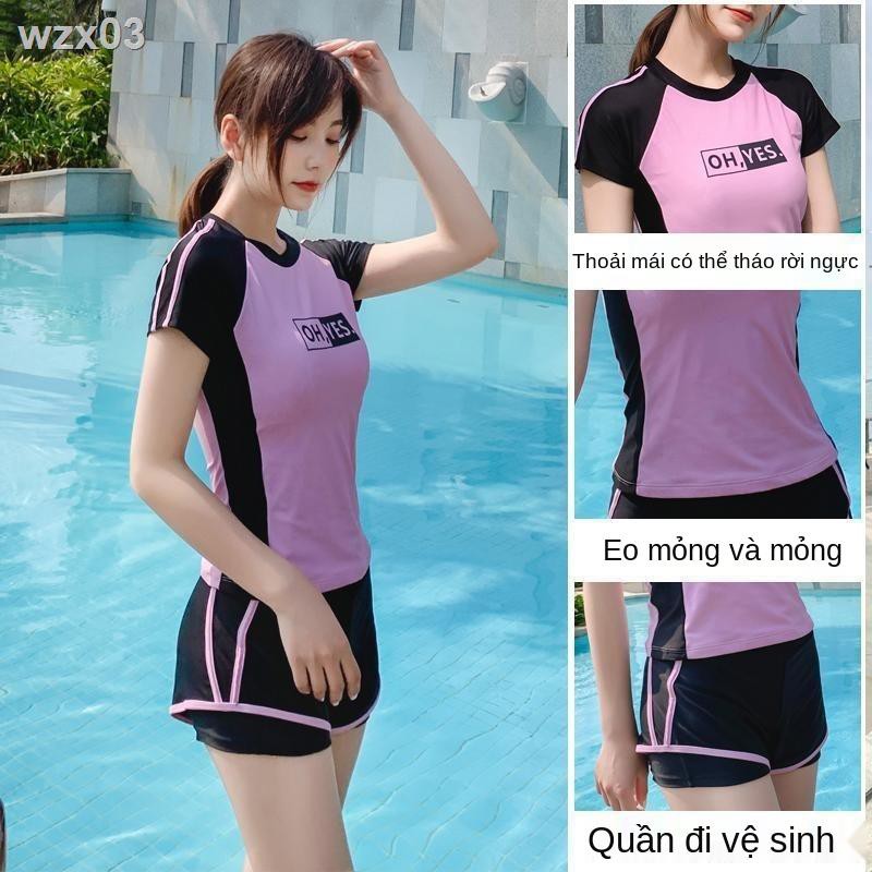 Áo tắm nữ hai mảnh xẻ tà bảo thủ thể thao giảm béo bụng 2021 tân sinh viên cộng với đồ bơi cỡ lớn | BigBuy360 - bigbuy360.vn