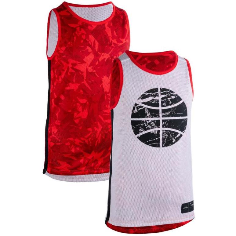 Áo thun jersey mặt chơi bóng rổ Decathlon TARMAK T500R cho bé trai/ gái trình độ trung bình - Đỏ/Trắng !
