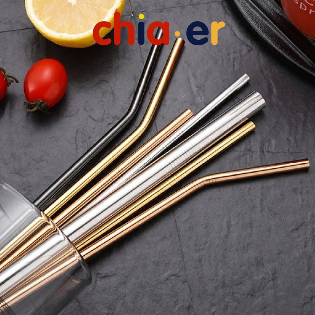 Ống hút Inox 304 chất lượng - Combo 4 món kèm túi/hộp đựng Chia.er