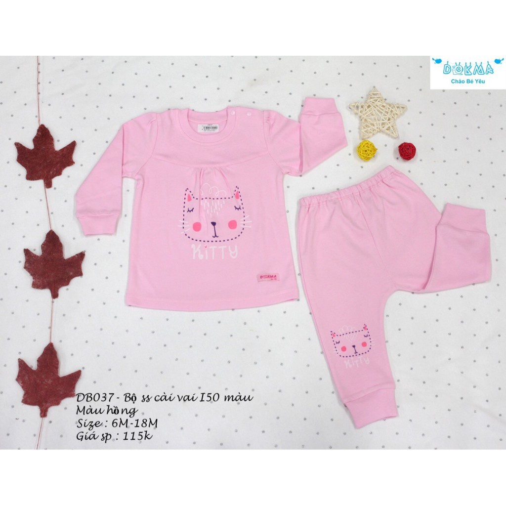 Dokma - Bộ quần áo dài tay cài vai họa tiết bé gái 3-6 tháng tuổi DB037