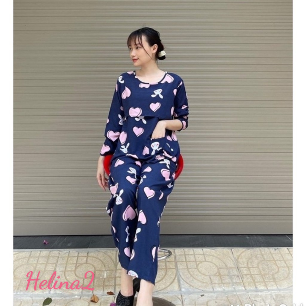 SIÊU RẺ Bộ đồ bầu dài tay chất LANH THÁI có lật cho bé ti sau sinh BD850