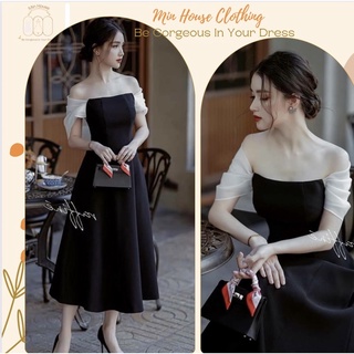 (Có Bigsize) đầm đen trễ vai dự tiệc sang chảnh-Hàng cao cấp-váy đen dự tiệc đẹp dáng dài thanh lịch-min house clothing