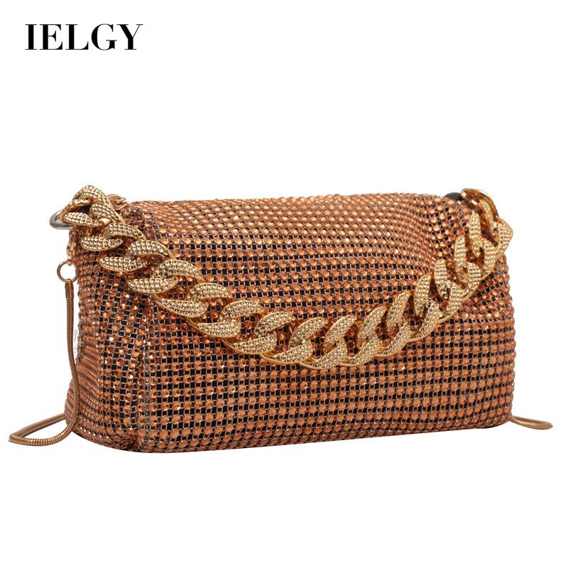 IELGY Túi Đeo Vai Đính Đá Phối Dây Xích Thời Trang Cho Nữ