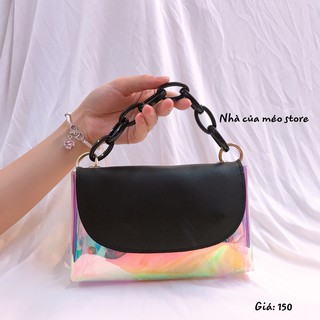 Túi cầm tay hologram phối da [NHÀ CỦA MÉO STORE]