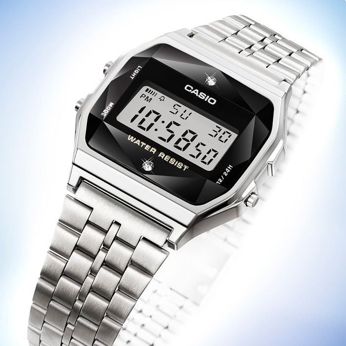 Đồng Hồ Casio Nam/nữ A159WAD-1 Dây Kim Loại Mạ Bạc - Đính Đá Kim Cương - chống nước