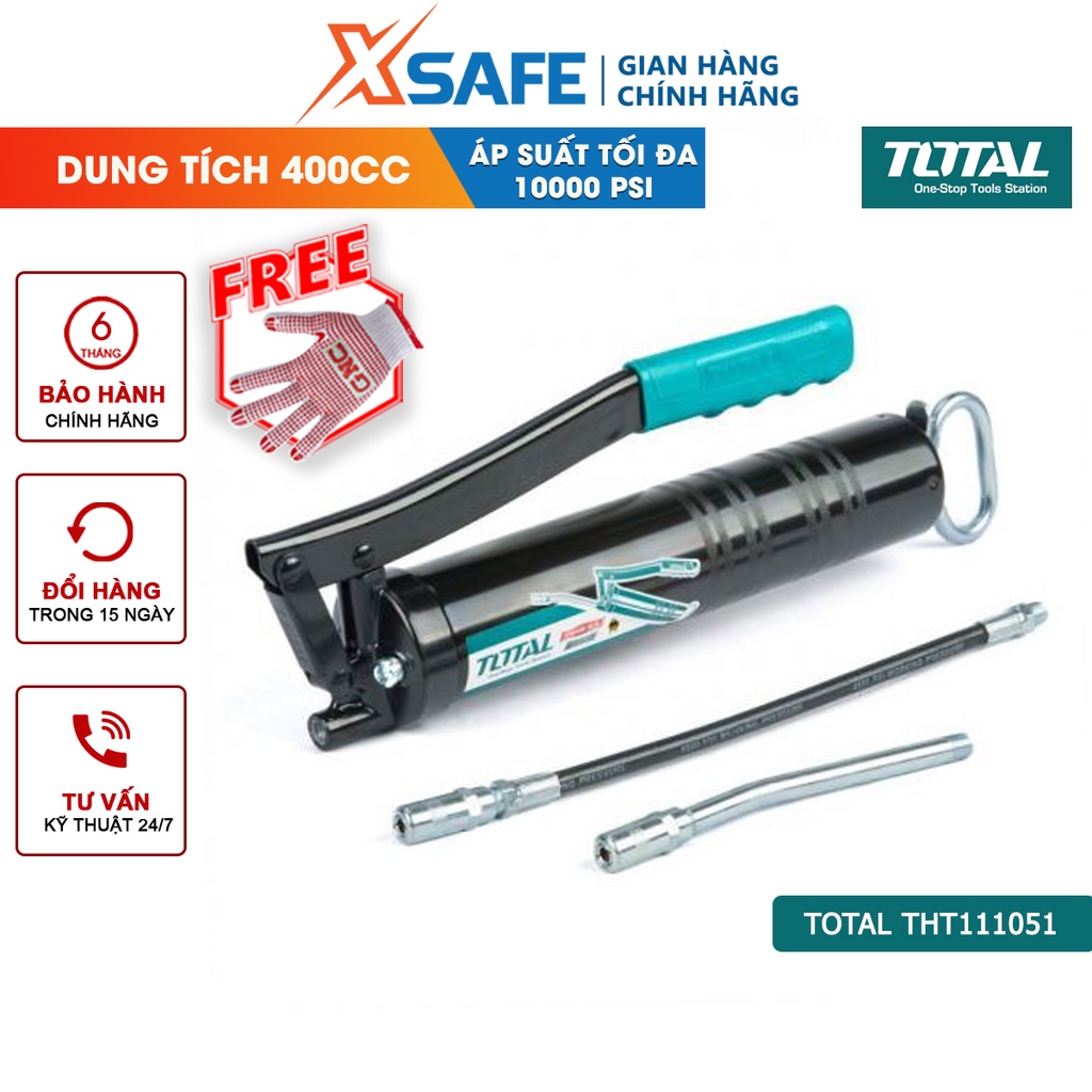 Súng bơm mỡ TOTAL THT111051 dùng khí nén, dung tích 400CC/14Oz, áp suất làm việc 4500psi, tối đa 10000psi - chính hãng