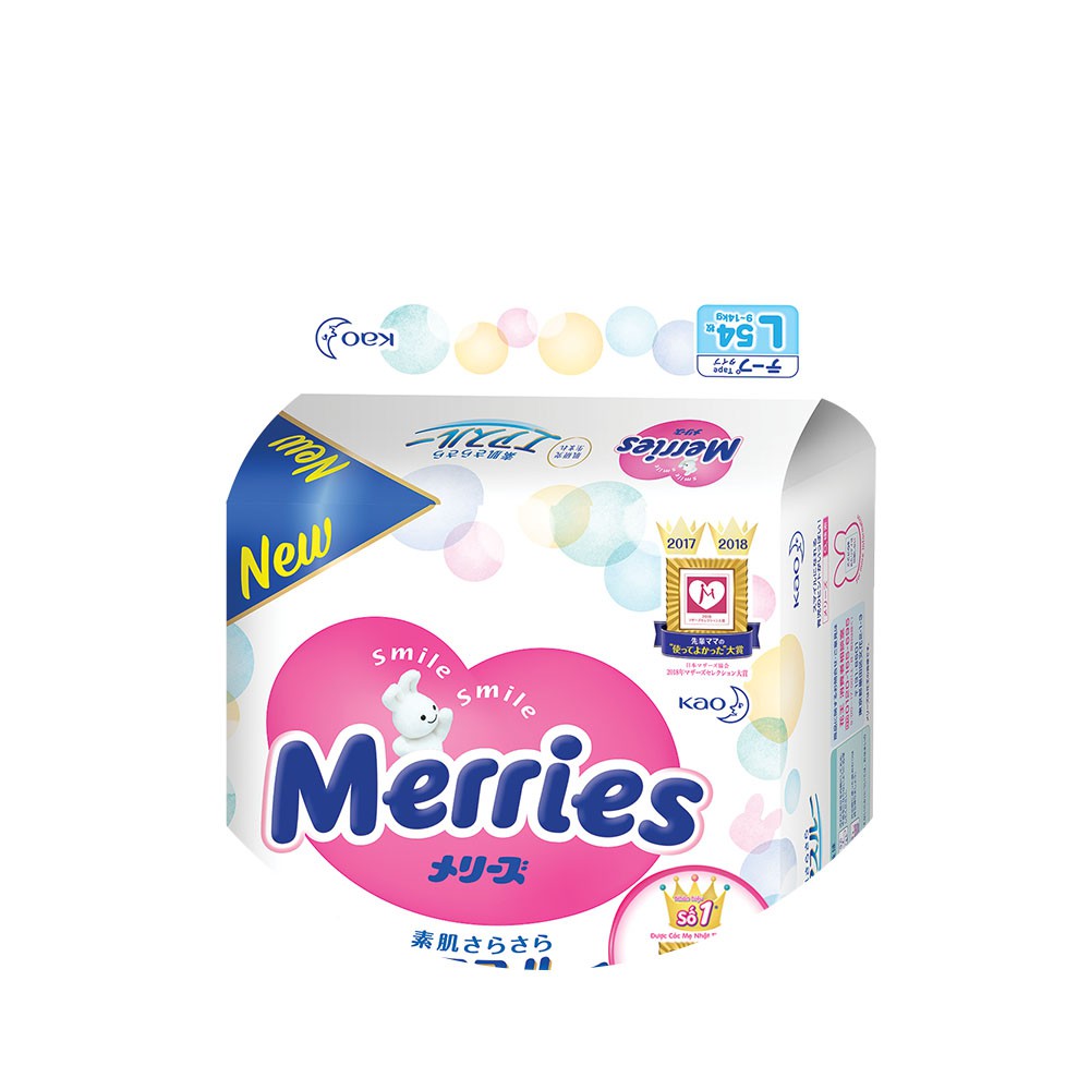 [Tặng Lật Đật Gỗ] Combo 2 Tã/bỉm dán Merries size L - 54 miếng (Cho bé dưới 9-14 kg)