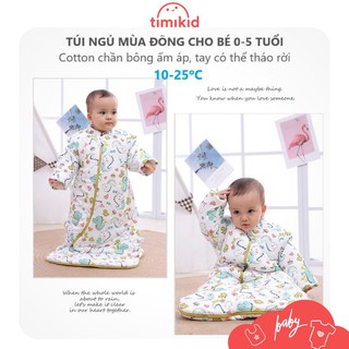 Túi Ngủ Mùa Đông Cho Bé từ 0 đến 5 tuổi cotton mềm mịn, trần bông ấm áp, tay có thể tháo rời