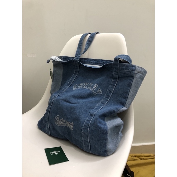 Túi đeo vai vải jean denim size to Sunday ulzzang Hàn Quốc