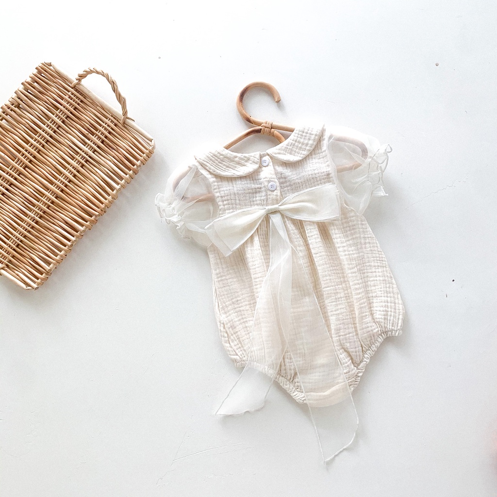 Jumpsuit Tay Ngắn Phối Lưới Cho Bé Gái