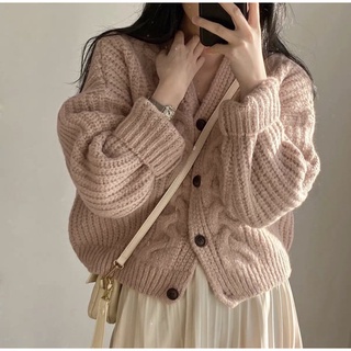 [có ảnh thật] Áo khoác len vặn thừng khuy gỗ, áo cardigan