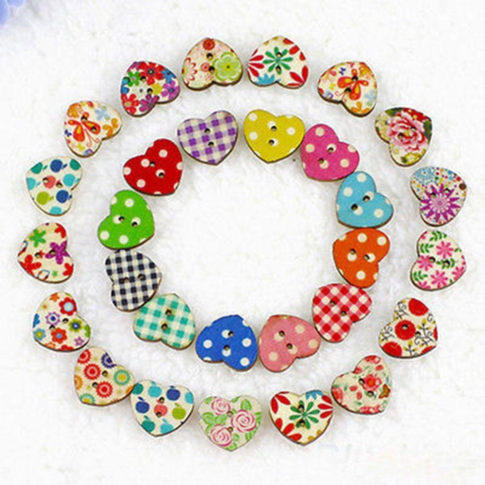 100 Nút Gỗ Mini 2 Lỗ 18mm Họa Tiết Ngẫu Nhiên Dùng May Vá DIY