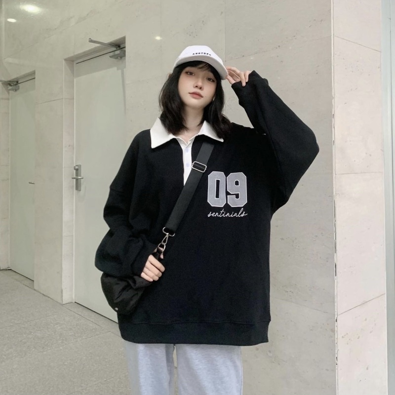 Áo sweater polo unisex  𝑭𝑹𝑬𝑬𝑺𝑯𝑰𝑷  Áo polo dài tay dáng rộng unisex dưới 75kg TABISTORE - 09 sentinials