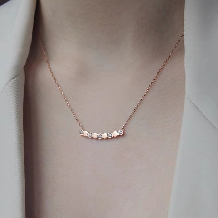 Dây Chuyền Mạ Vàng Hồng 18K Mặt Tổ Ong Đính Đá Thời Trang Cho Nữ