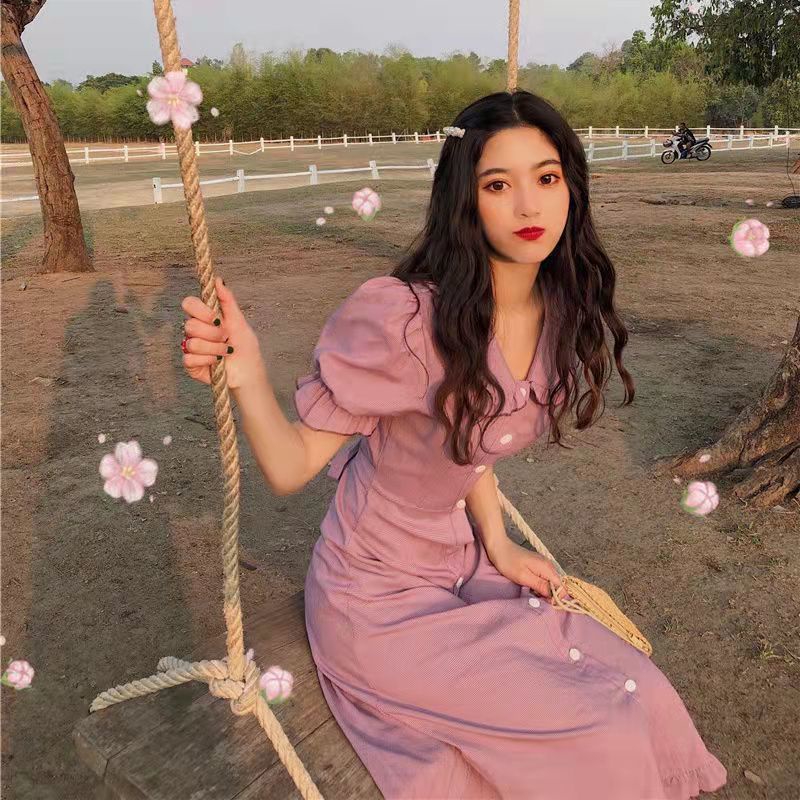 Đầm Dài Qua Mắt Cá Chân Phong Cách Mori Pháp Cổ Điển Nhẹ Nhàng