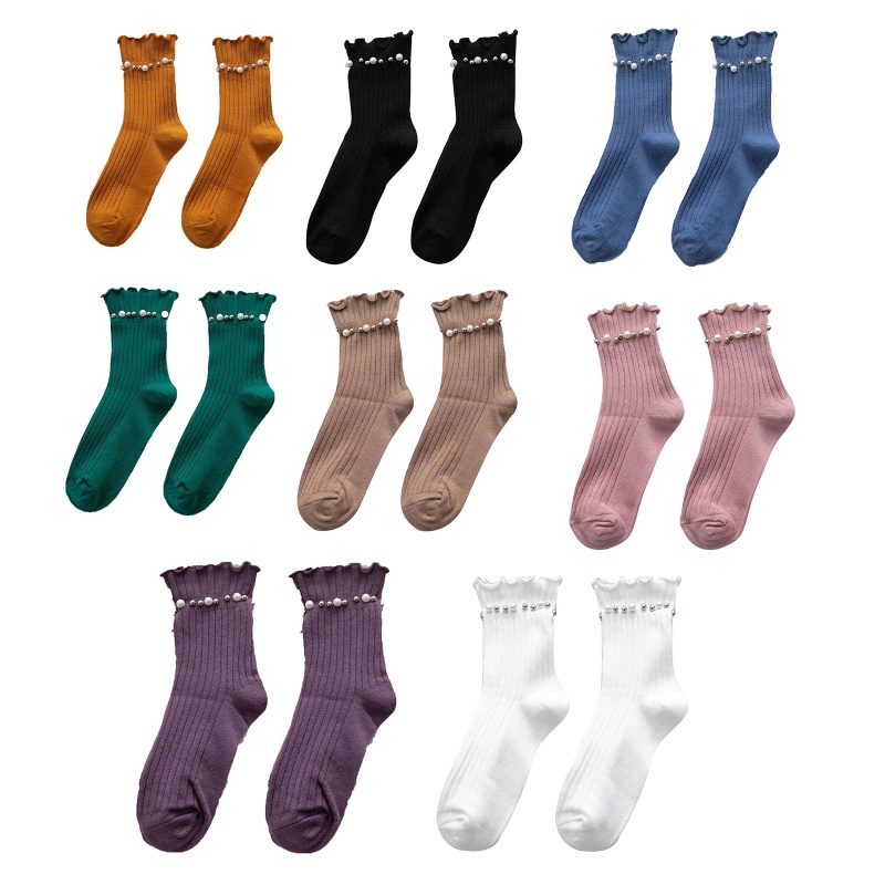 Xiangbao Vớ Cotton Cổ Thuyền Có Gân Đính Ngọc Trai Giả Ngọt Ngào Phong Cách Nhật Bản Cho Nữ