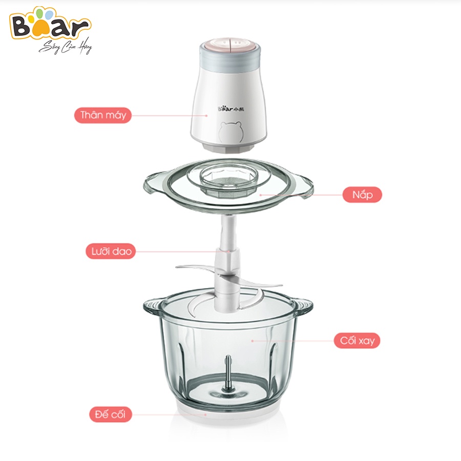 [Bear Chính Hãng]Máy xay thịt Bear 2L FC-B20V1 (QSJ-B20Q1) màu trắng. Lưỡi dao chữ S thép 304 không gỉ, đa tầng, đa năng