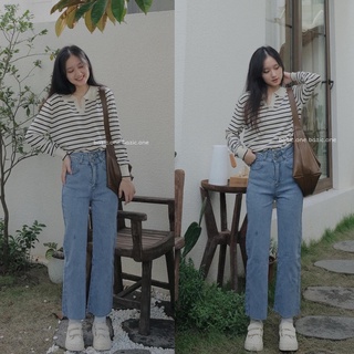 Quần jeans nữ cạp cao ống suông Dazzling Diamond